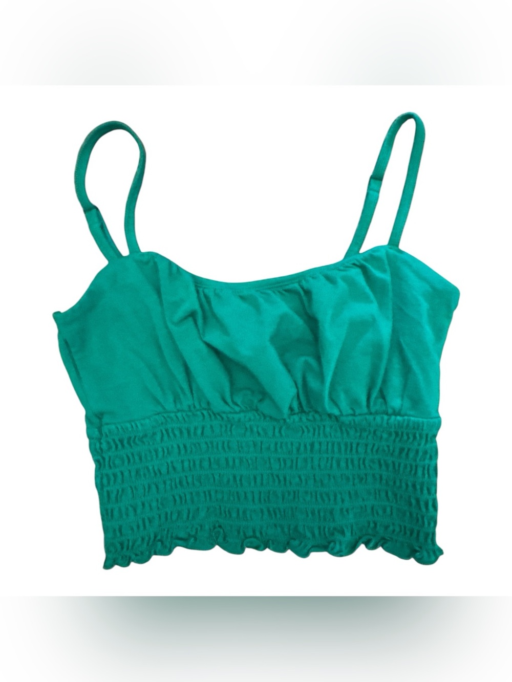 Hollister Teal Smocked Cami Crop Top Size XS or May even Fit XXS Sleeveless Bra